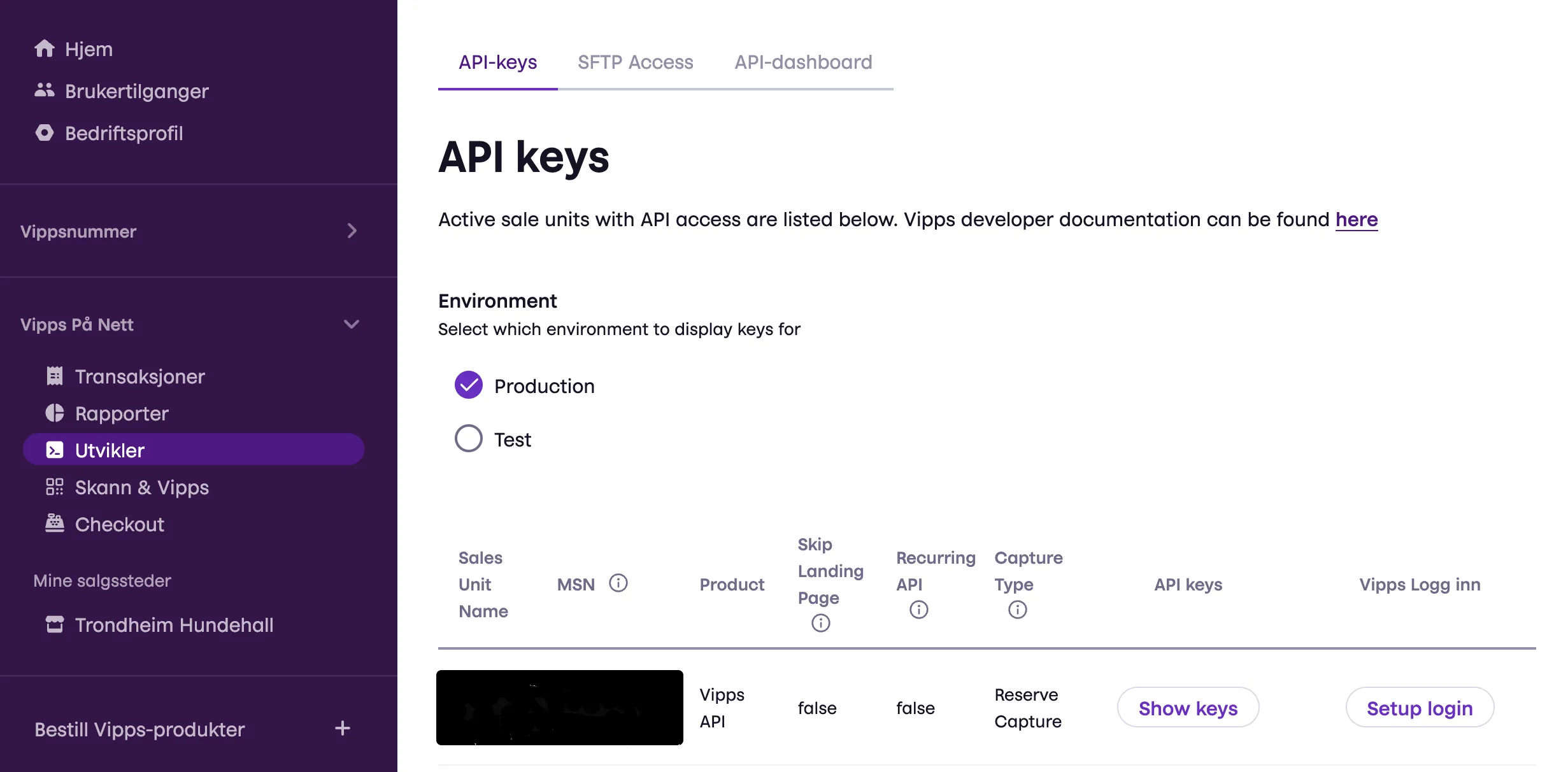 Vipps API nøkler