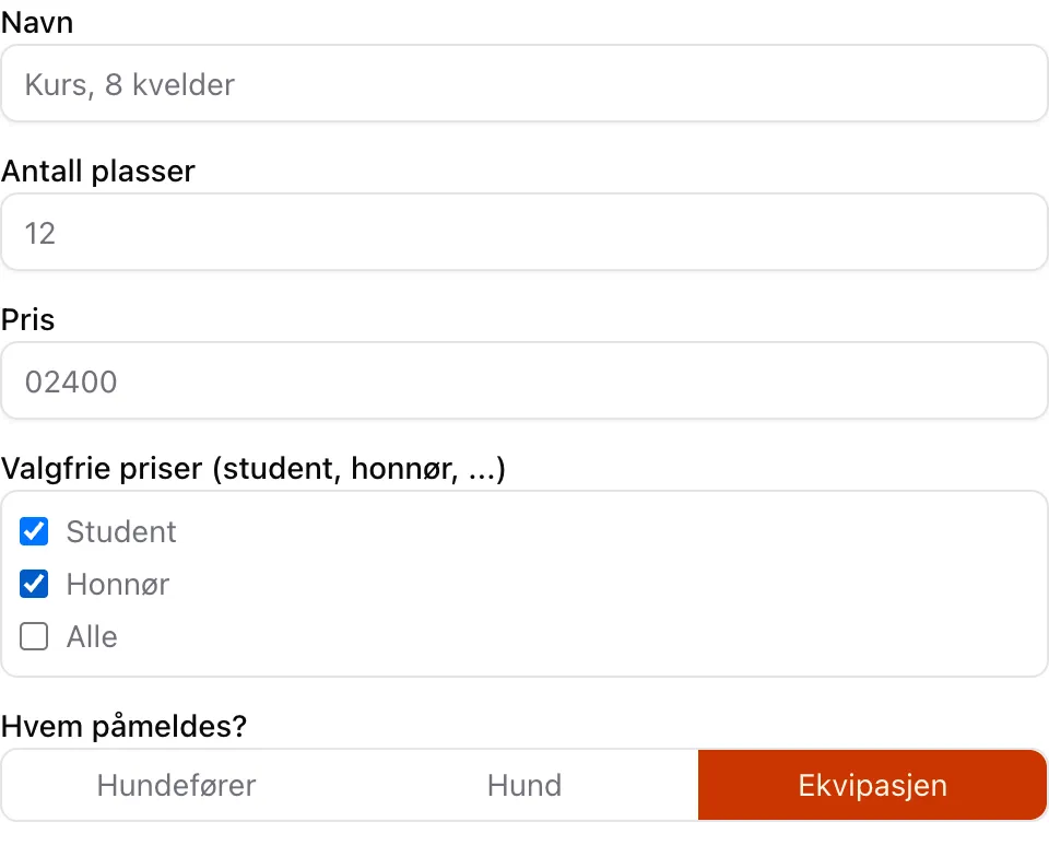 Valgfrie priser på en billettgruppe