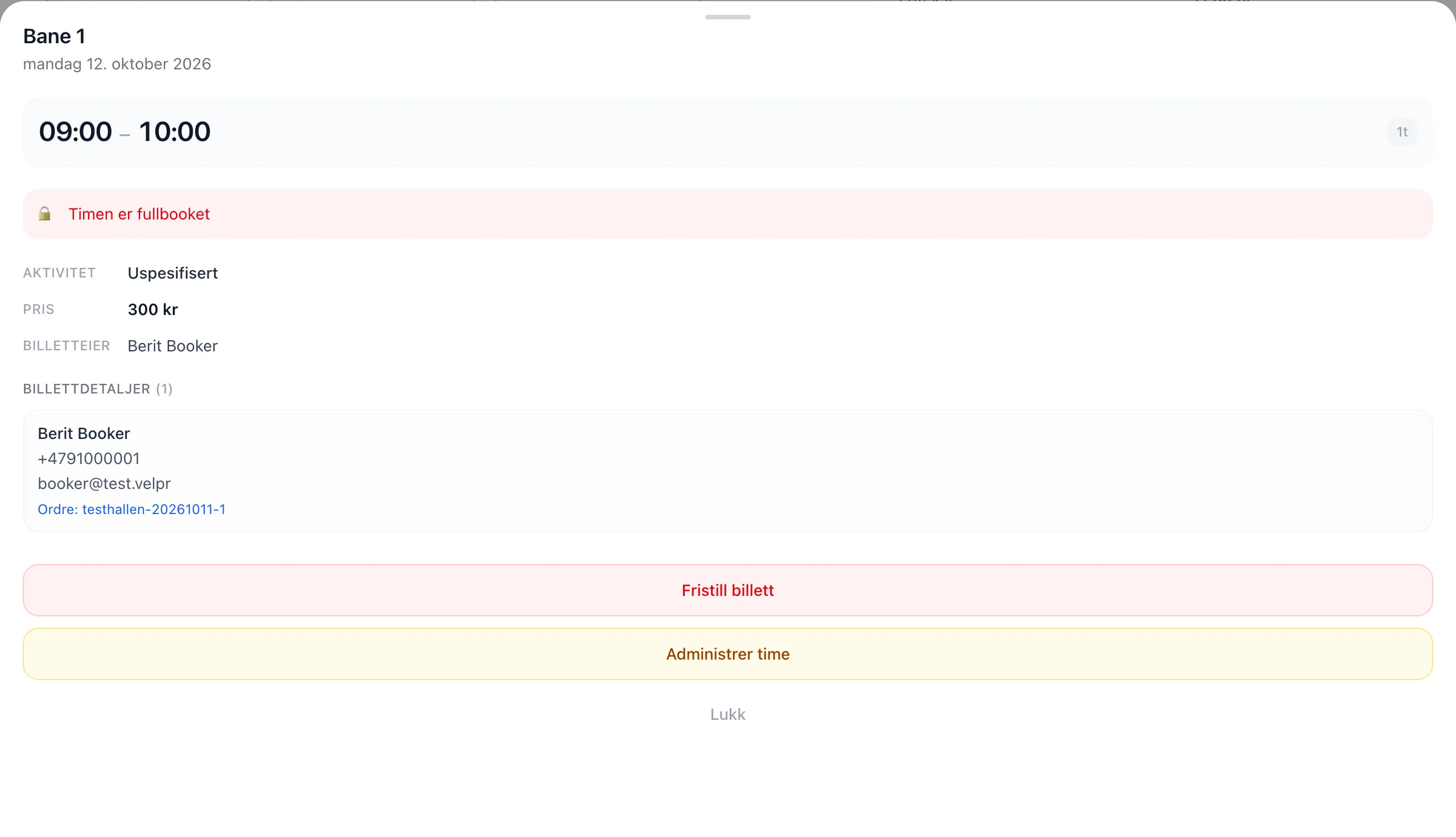 En booket time sett av en administrator