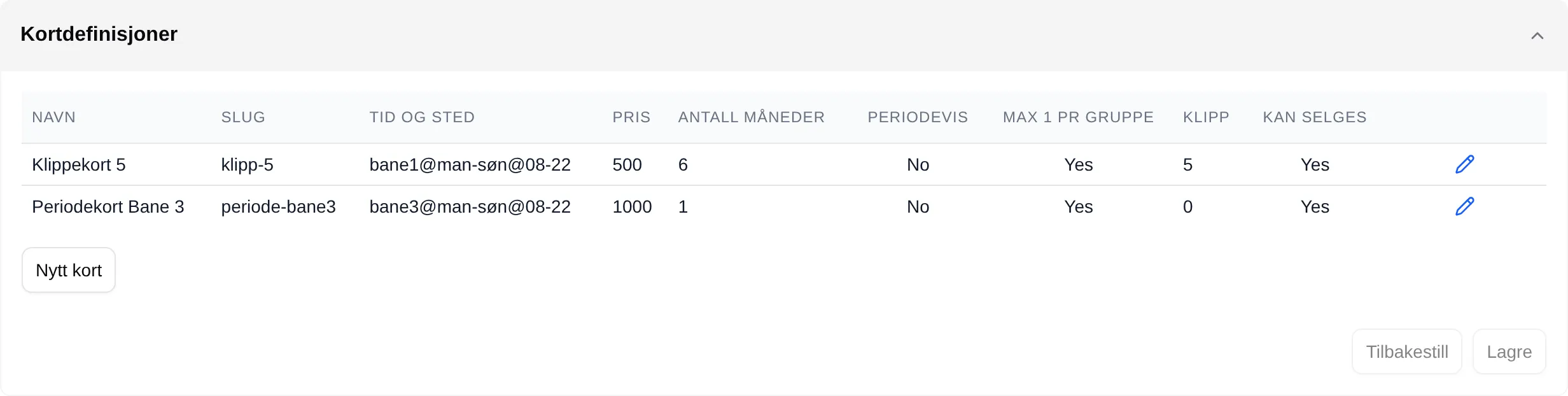 Kortdefinisjoner