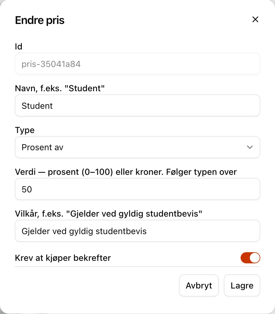 Redigering av én pris