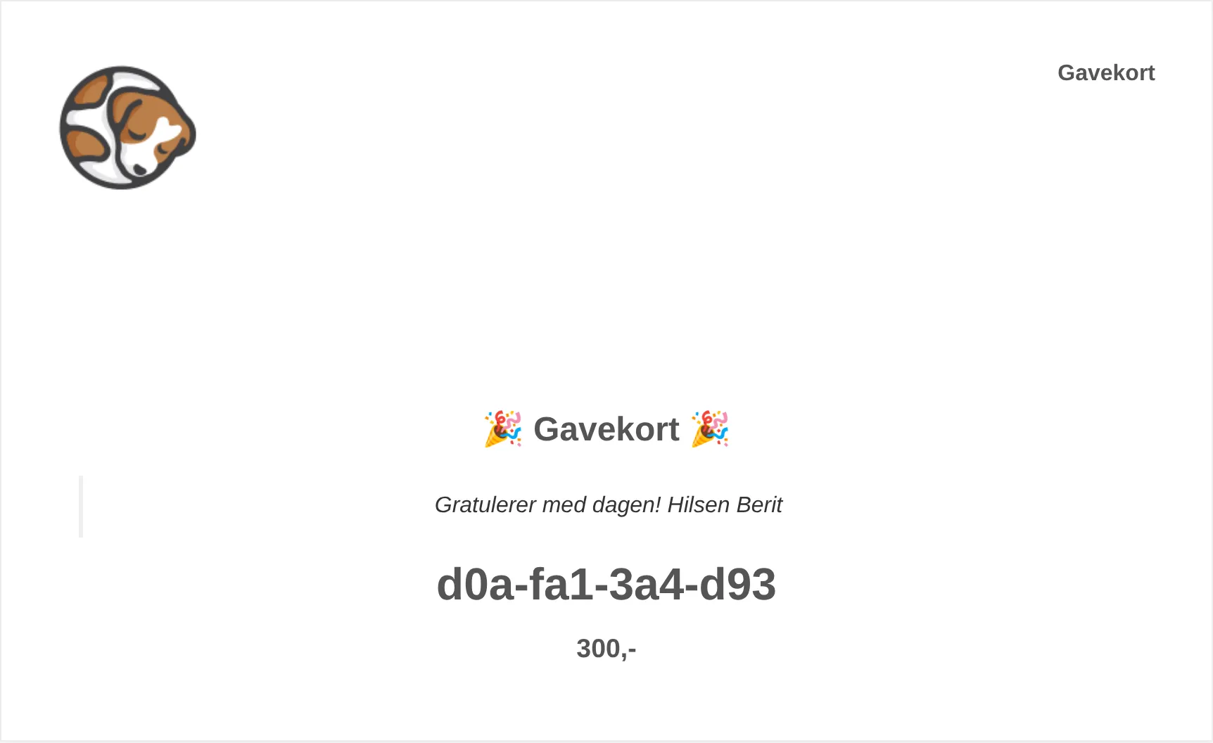 E-posten med gavekortet