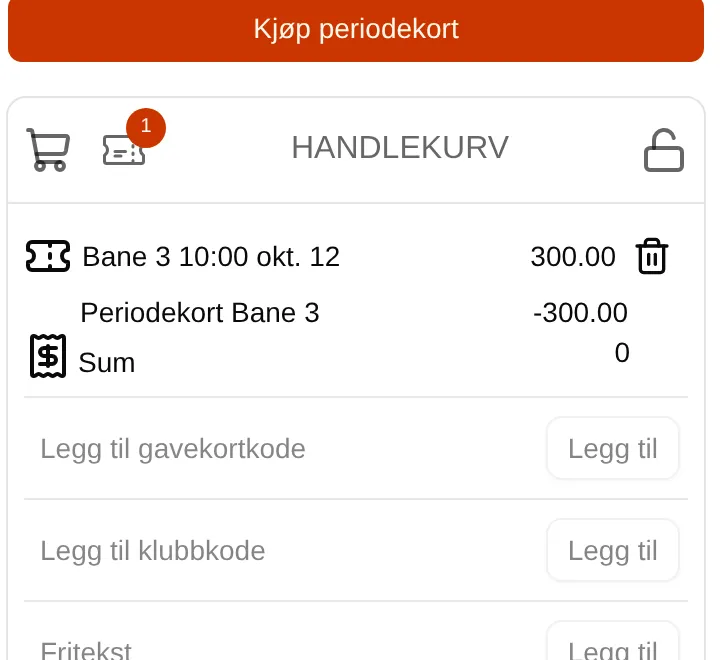 Handlekurven med en time betalt med kort