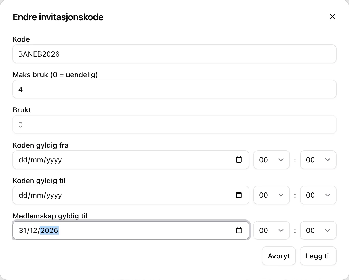 Redigering av en invitasjonskode