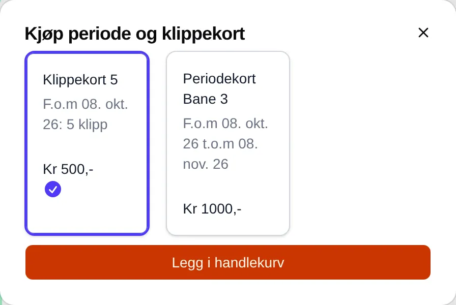 Kjøp periode og klippekort