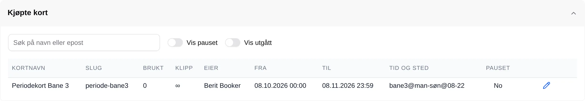 Kjøpte kort