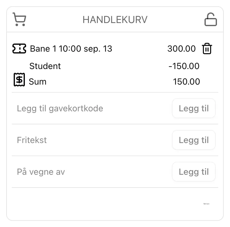 Handlekurv med valgt pris