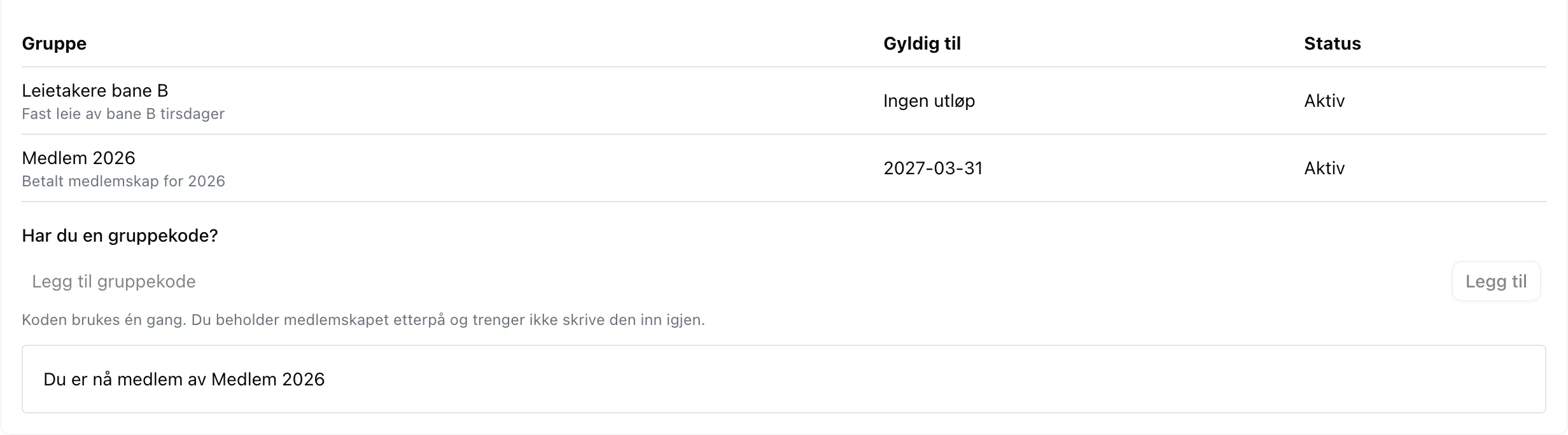 Mine grupper etter at koden er brukt