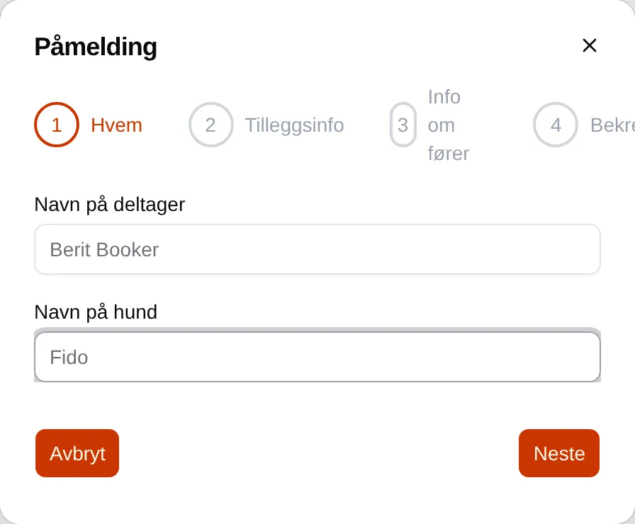 Første steg i påmeldingen