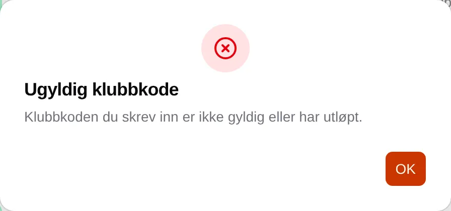 Ugyldig klubbkode